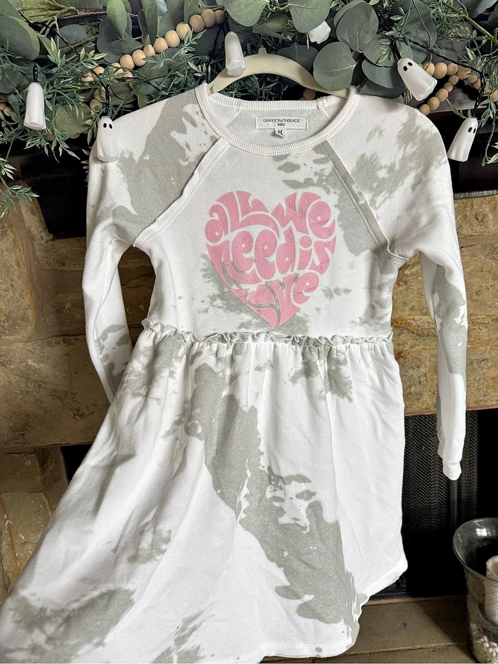 Grayson Threads All We Need Is Love Tie-Dye Fleece Sweatshirt Dress Girls Medium